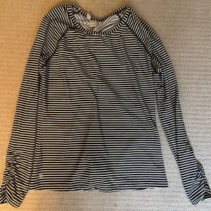 Athleta black & White Striped Swim Top/Shirt Size Large